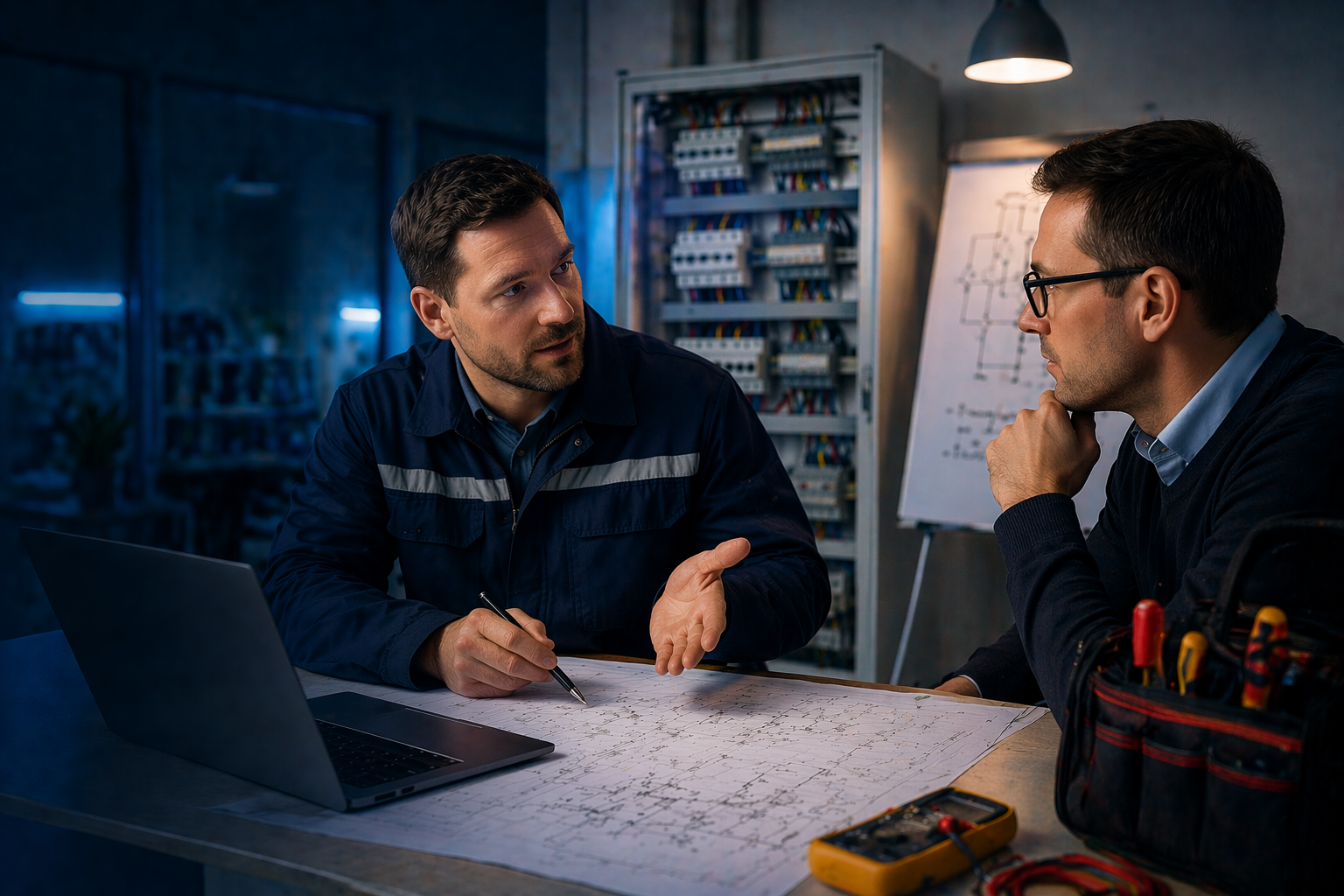 Besprechung im technischen Arbeitsraum